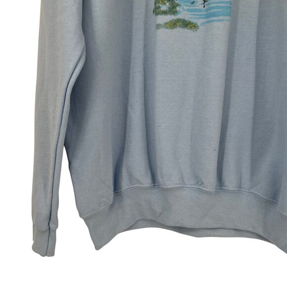 Vintage 90s Cottage Cardinal Graphic Collared Light Blue Sweatshirt Size Large - Picture 3 of 5